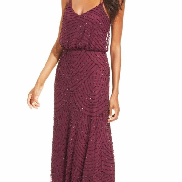 ADRIANNA PAPELL Art Deco Beaded Blouson Gown Dress - Picture 1 of 14